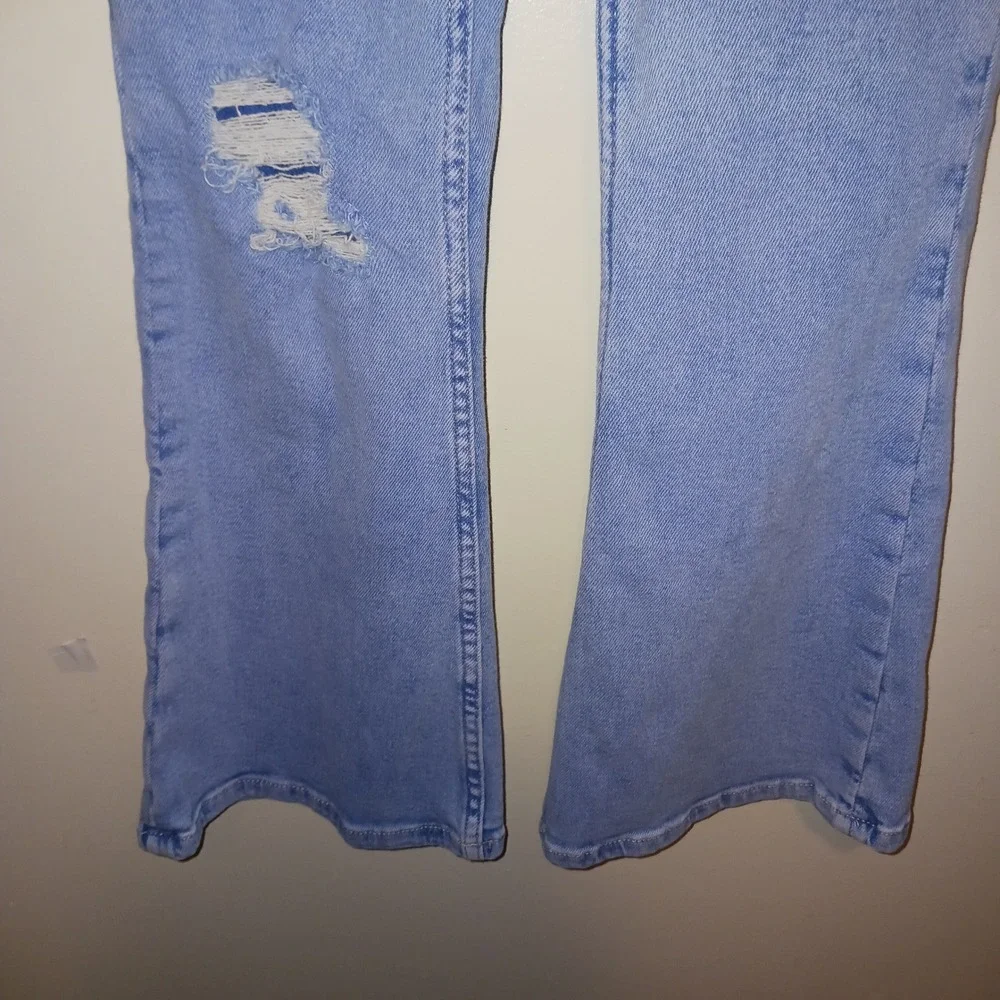 Justice Girls Light Wash Distressed Flare Jeans Blue Denim Size 10